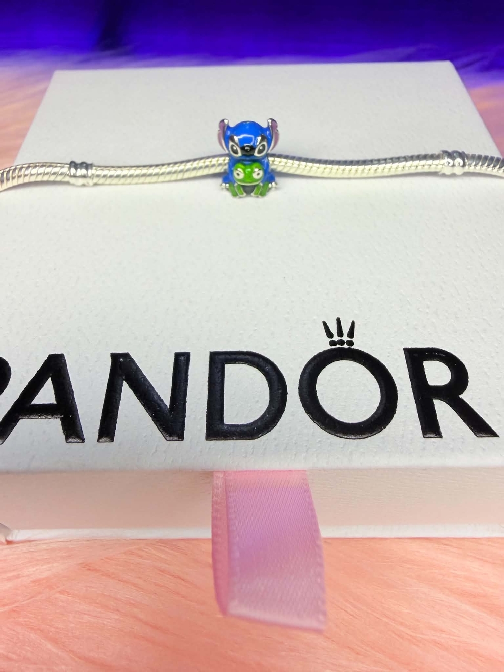 Disney Silver Charm with Blue Enamel & Green Accent